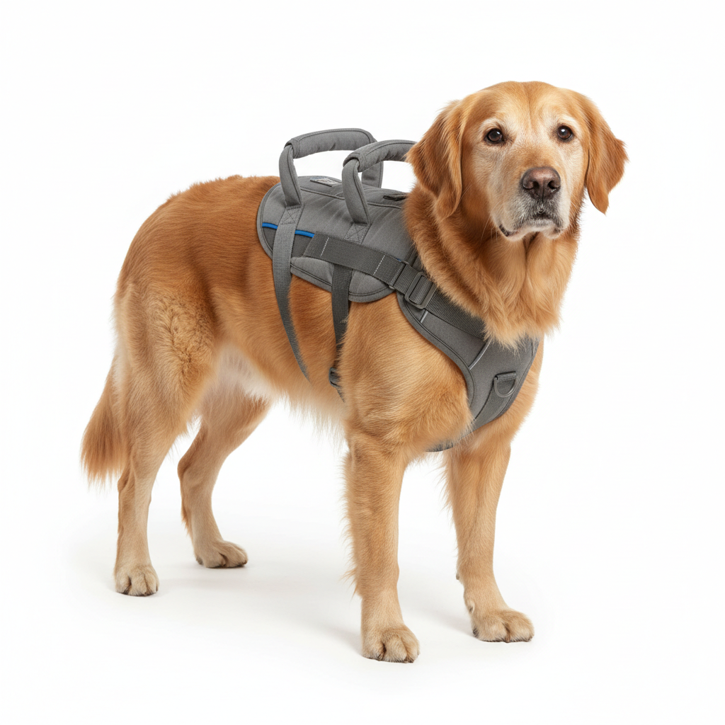 Senior dog wearing a full-body lift support harness